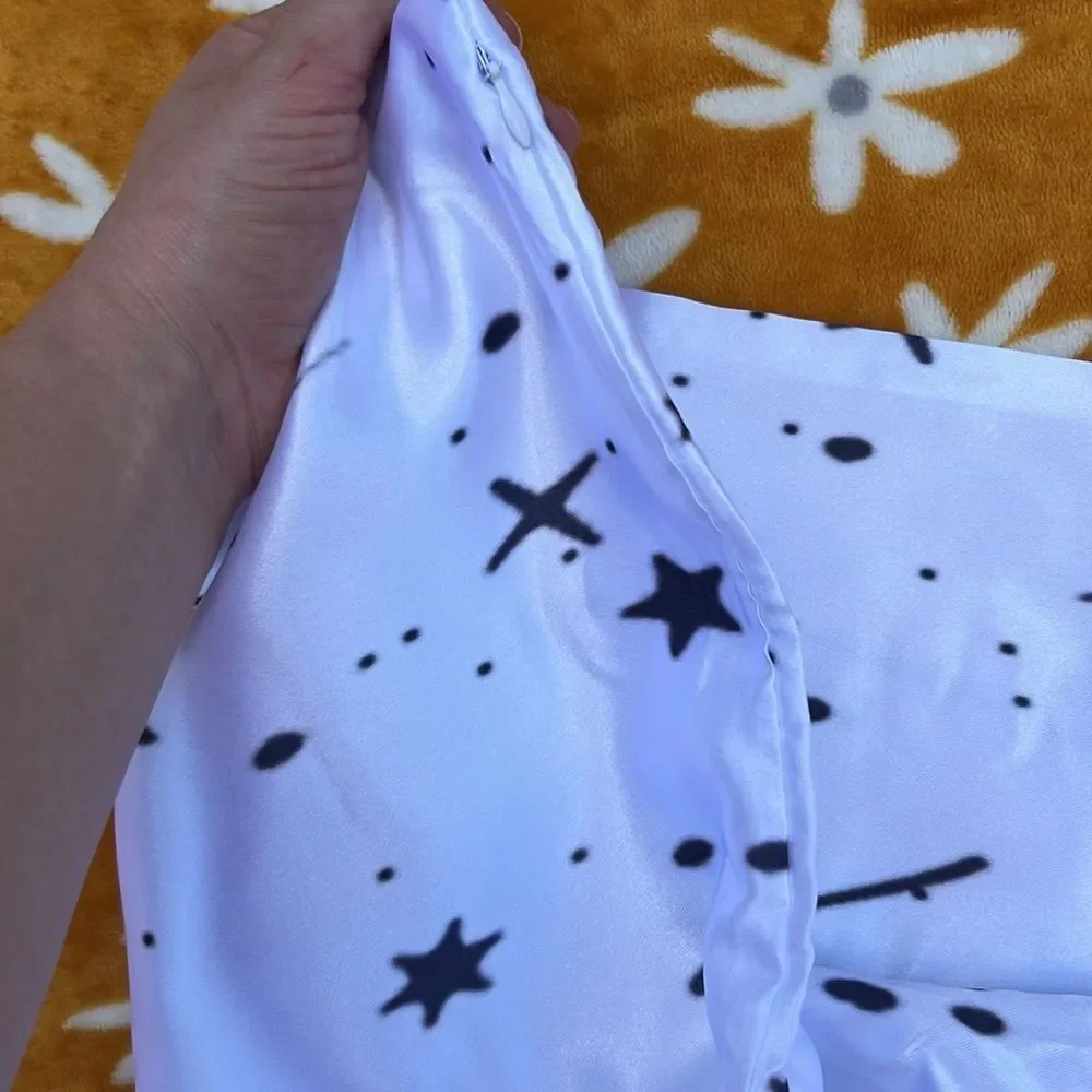NEW White Satin Body Pillow Case w/ Black Star Pattern Astrology Cosmic Print
